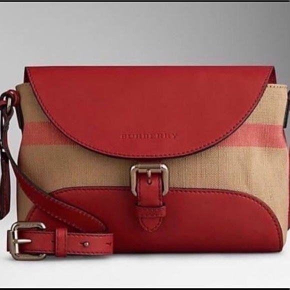 BURBERRY Red Henham House Check Canvas Crossbody - Picture 2 of 8